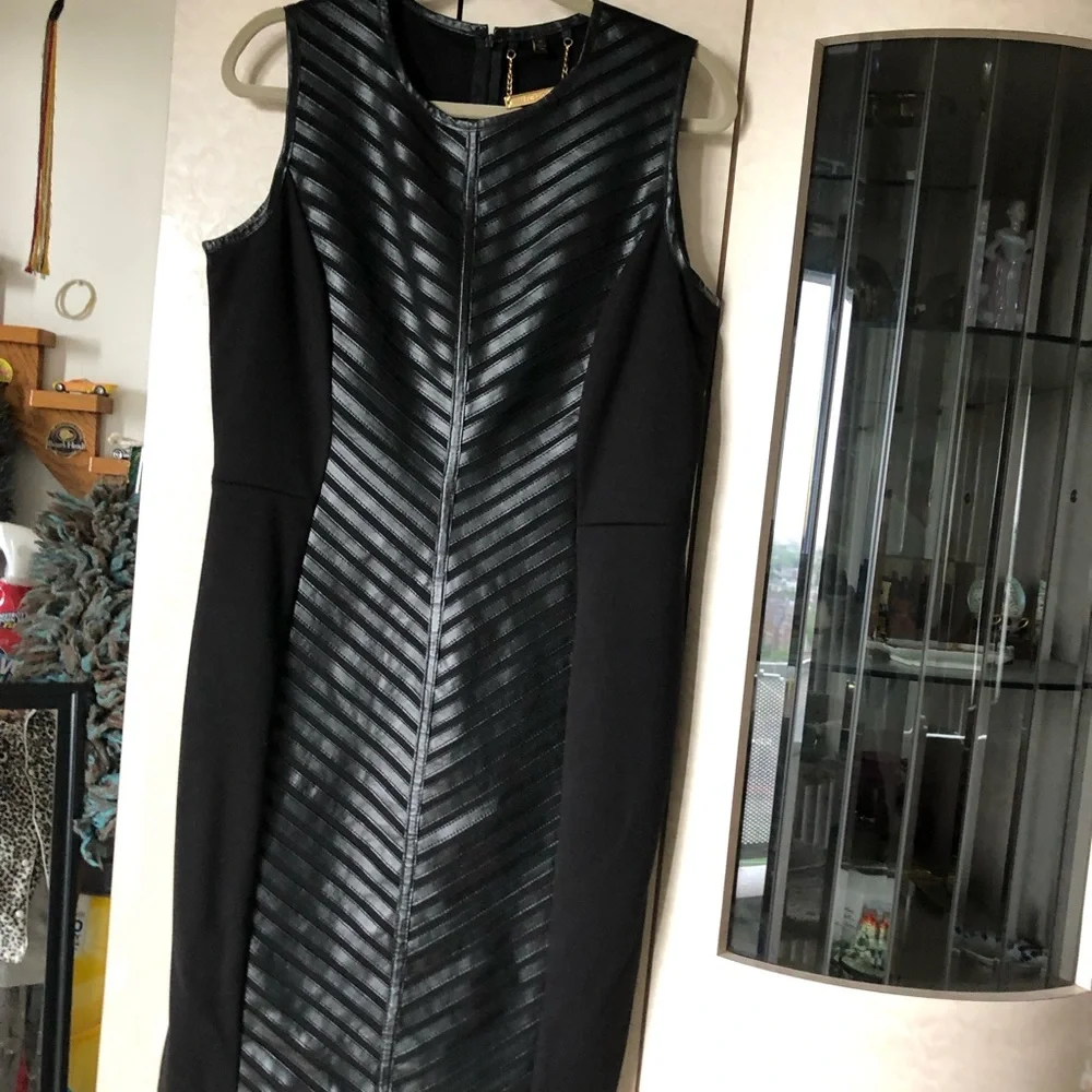 IMAN Black Faux-Leather Paneled Midi Dress - Picture 1 of 5